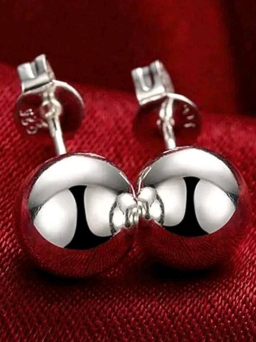 SHEIN Polished 925 Sterling Silver Plated Ball Stud Earrings